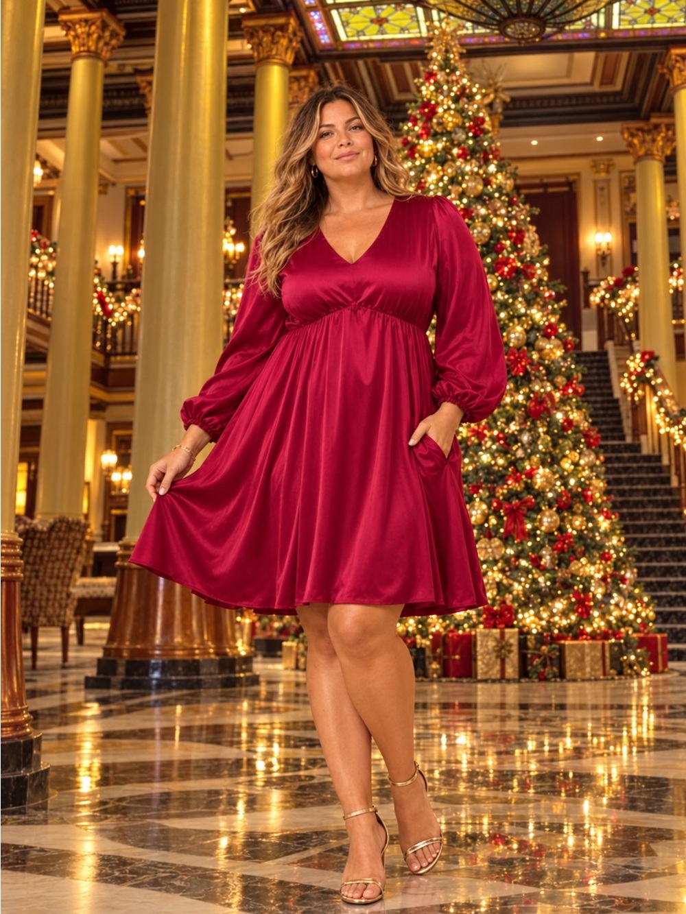 Torrid Mini Bubble Charmeuse Babydoll Dress Holly Berry Red 1X 14-16 NEW
